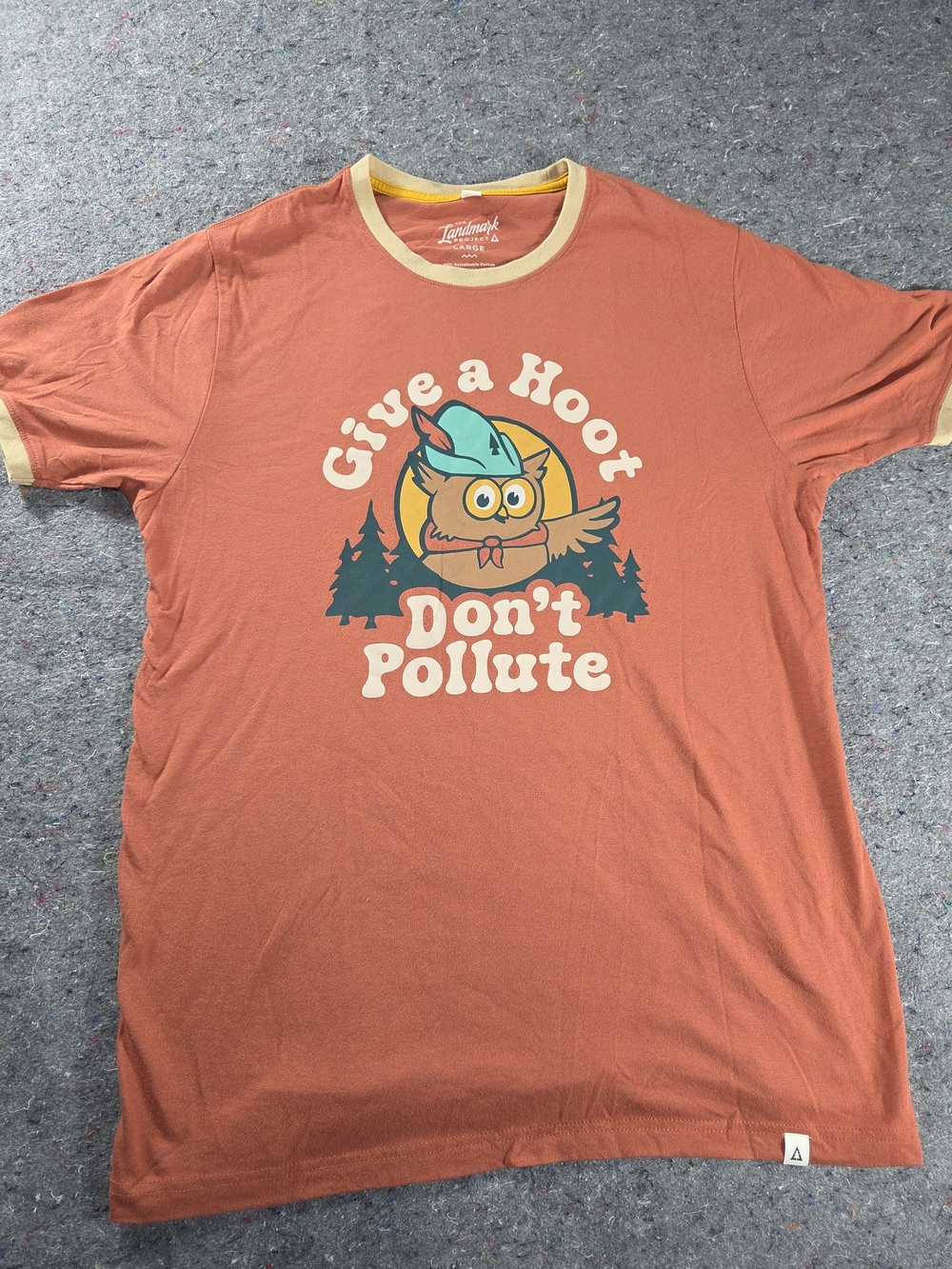 The Landmark Project Give a Hoot Don’t Pollute Owl Ringer T-Shirt Large